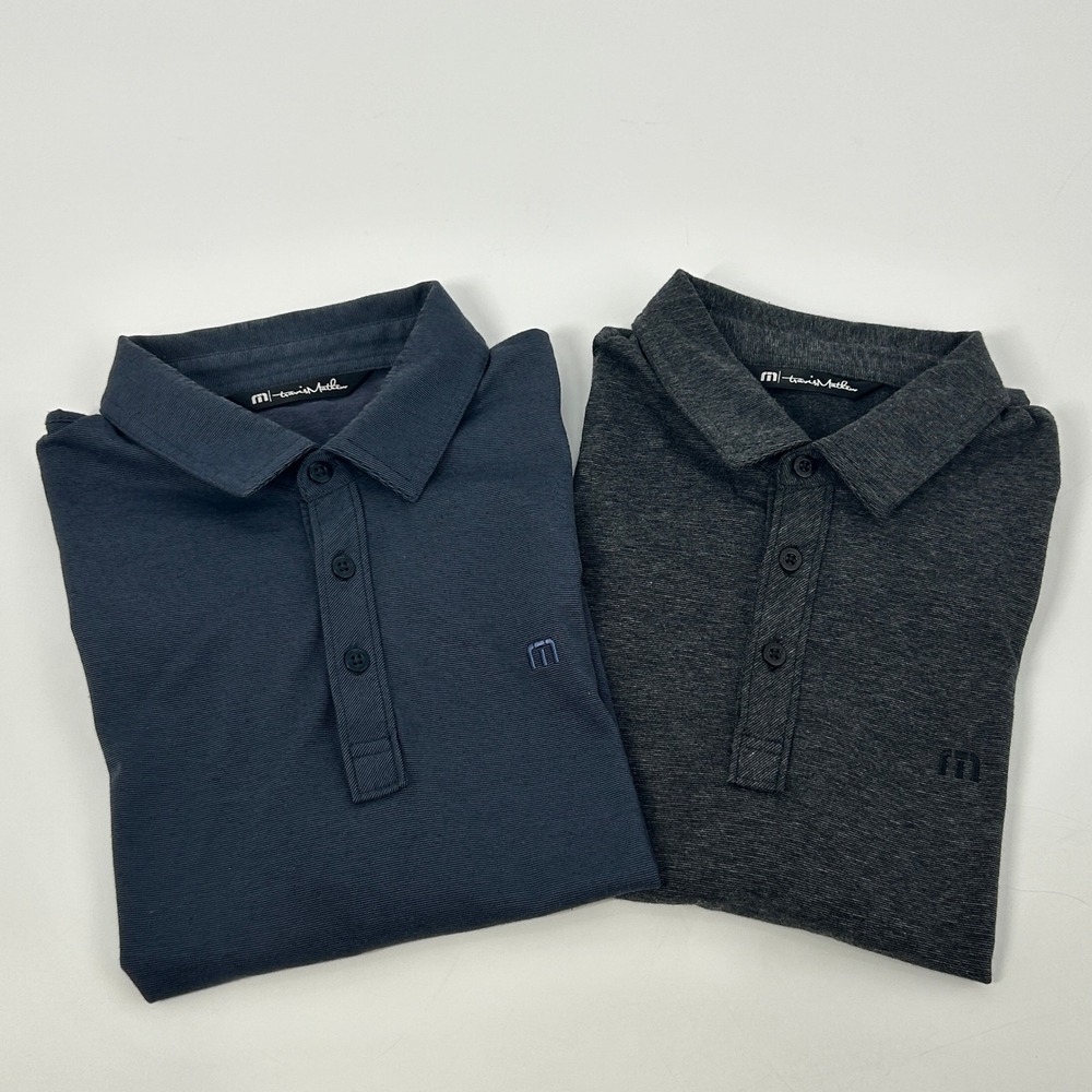 Travis Mathew‎ Polo Shirts Men's M Blue Charcoal Gray Short Sleeve Golf Lot of 2